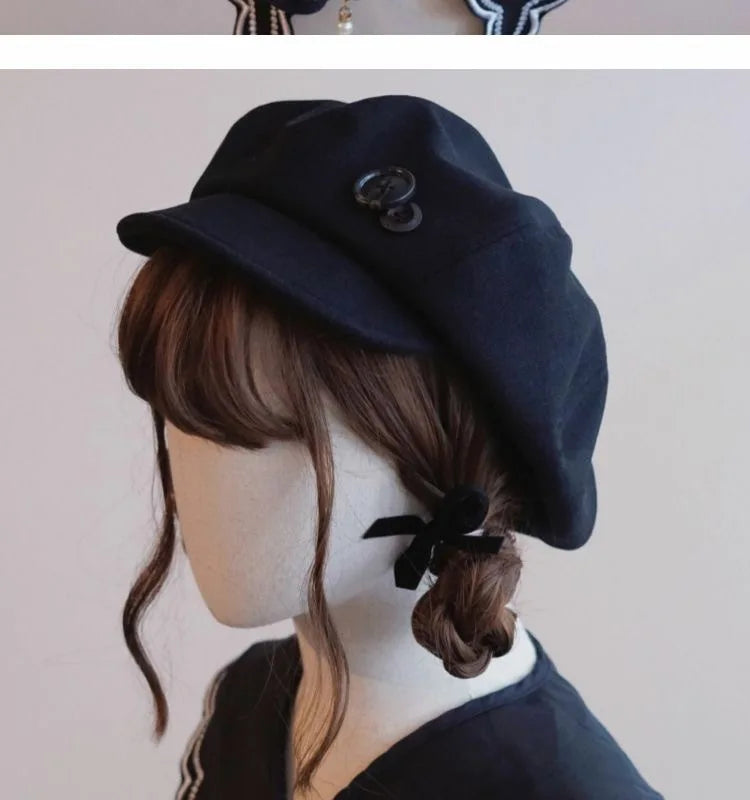 Kawaii Cloud Button Inlay Beret Spring