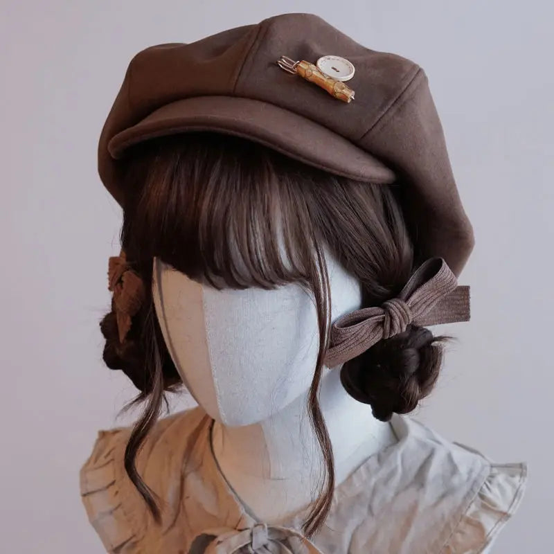 Kawaii Cloud Button Inlay Beret Spring