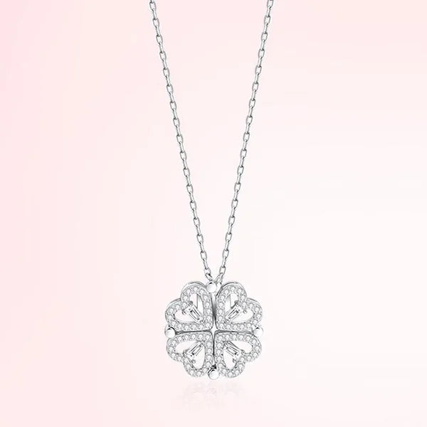1pc Heart Shaped Four Leaf Clover Pendant Necklace