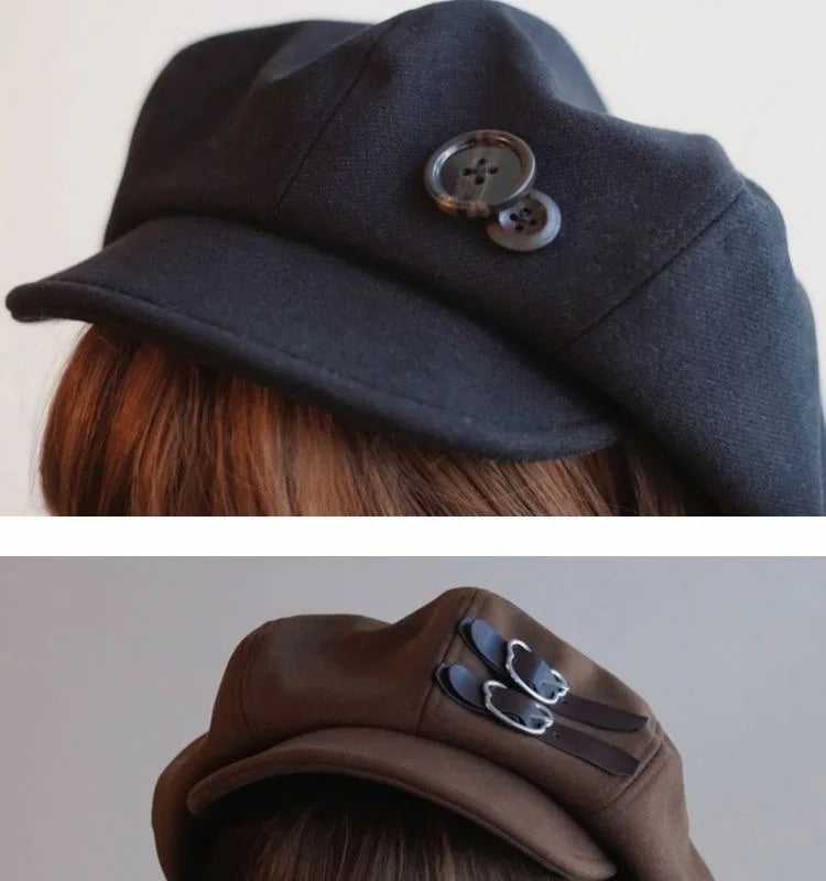 Kawaii Cloud Button Inlay Beret Spring