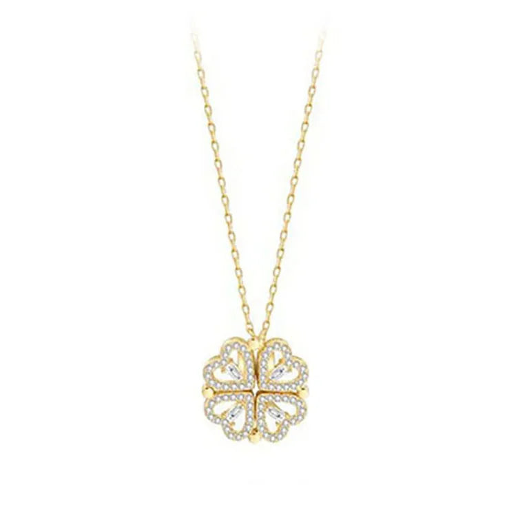 1pc Heart Shaped Four Leaf Clover Pendant Necklace