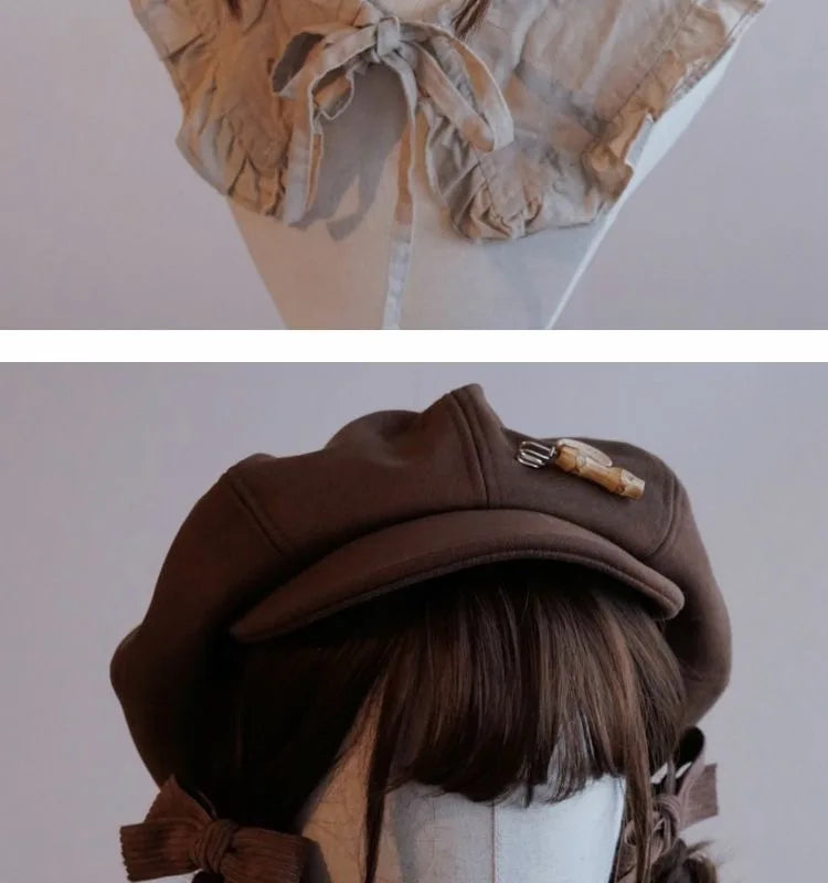 Kawaii Cloud Button Inlay Beret Spring