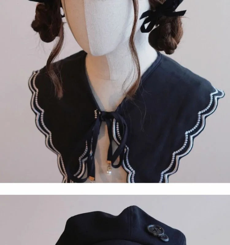 Kawaii Cloud Button Inlay Beret Spring