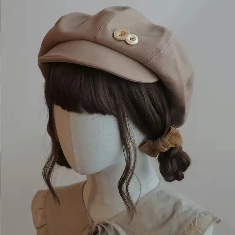 Kawaii Cloud Button Inlay Beret Spring