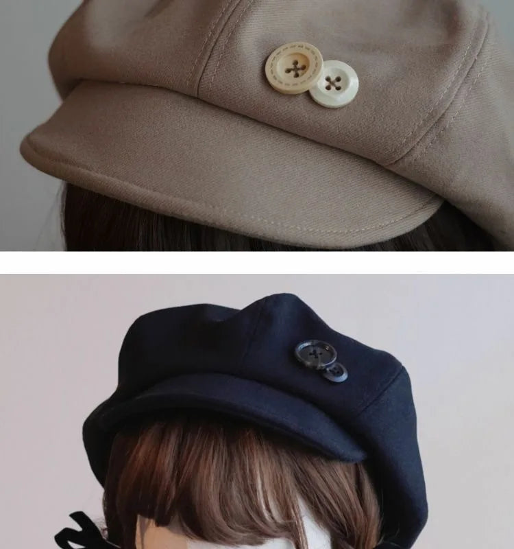 Kawaii Cloud Button Inlay Beret Spring