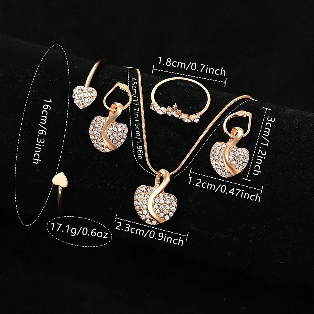 Quartz Watch Gold Luxury, Ring, Necklace, Earring, Jewelry Set ﻿