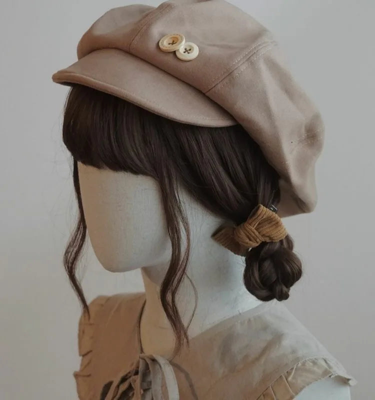 Kawaii Cloud Button Inlay Beret Spring