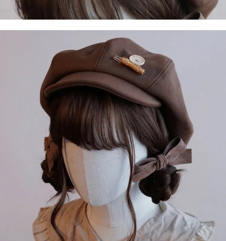 Kawaii Cloud Button Inlay Beret Spring