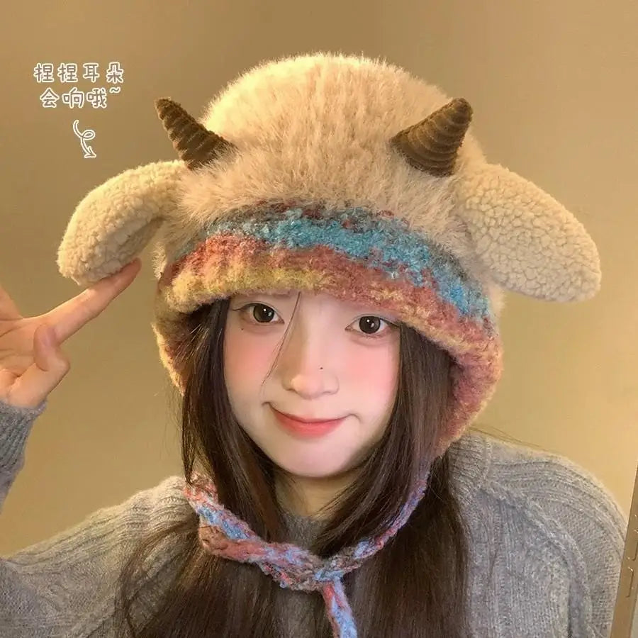 Winter Plush Beanies Cute Little Sheep Fluffy Hat