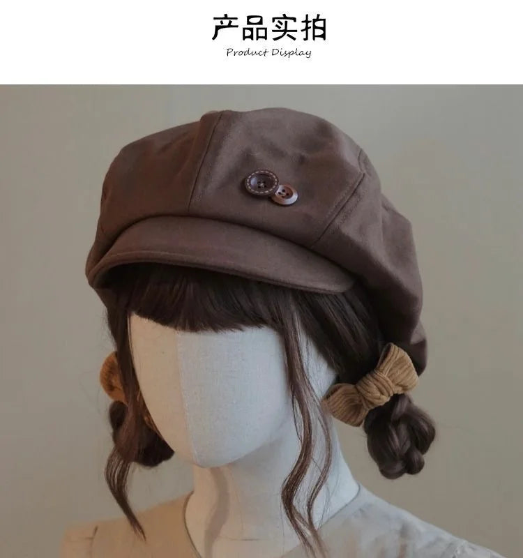 Kawaii Cloud Button Inlay Beret Spring