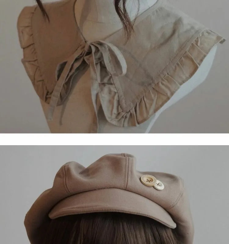 Kawaii Cloud Button Inlay Beret Spring