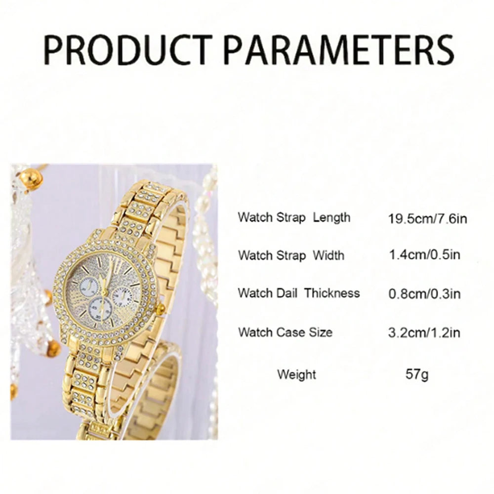 Quartz Watch Gold Luxury, Ring, Necklace, Earring, Jewelry Set ﻿