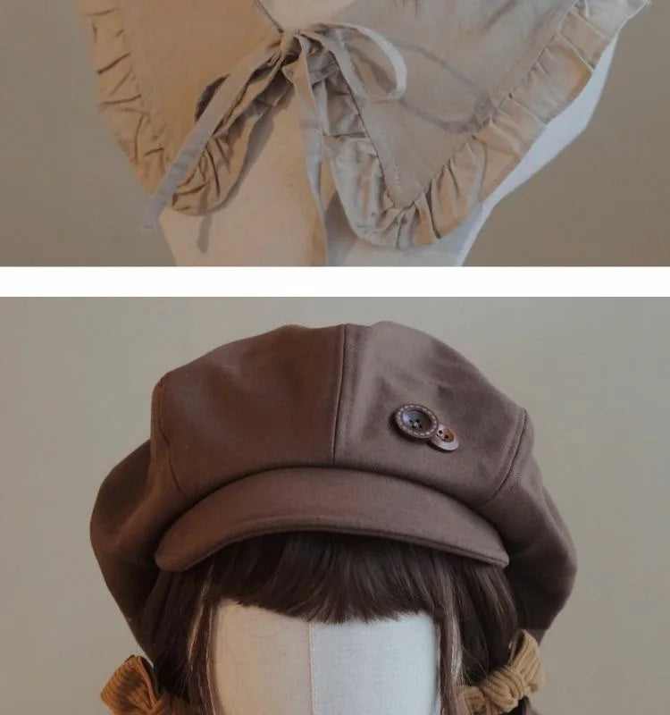 Kawaii Cloud Button Inlay Beret Spring