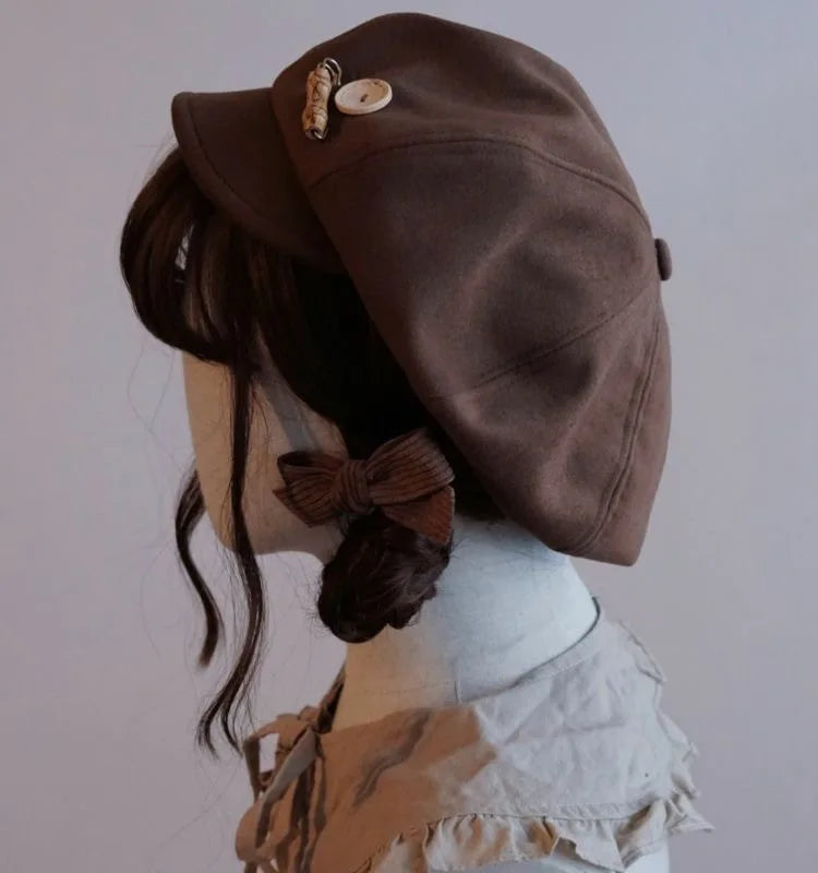 Kawaii Cloud Button Inlay Beret Spring