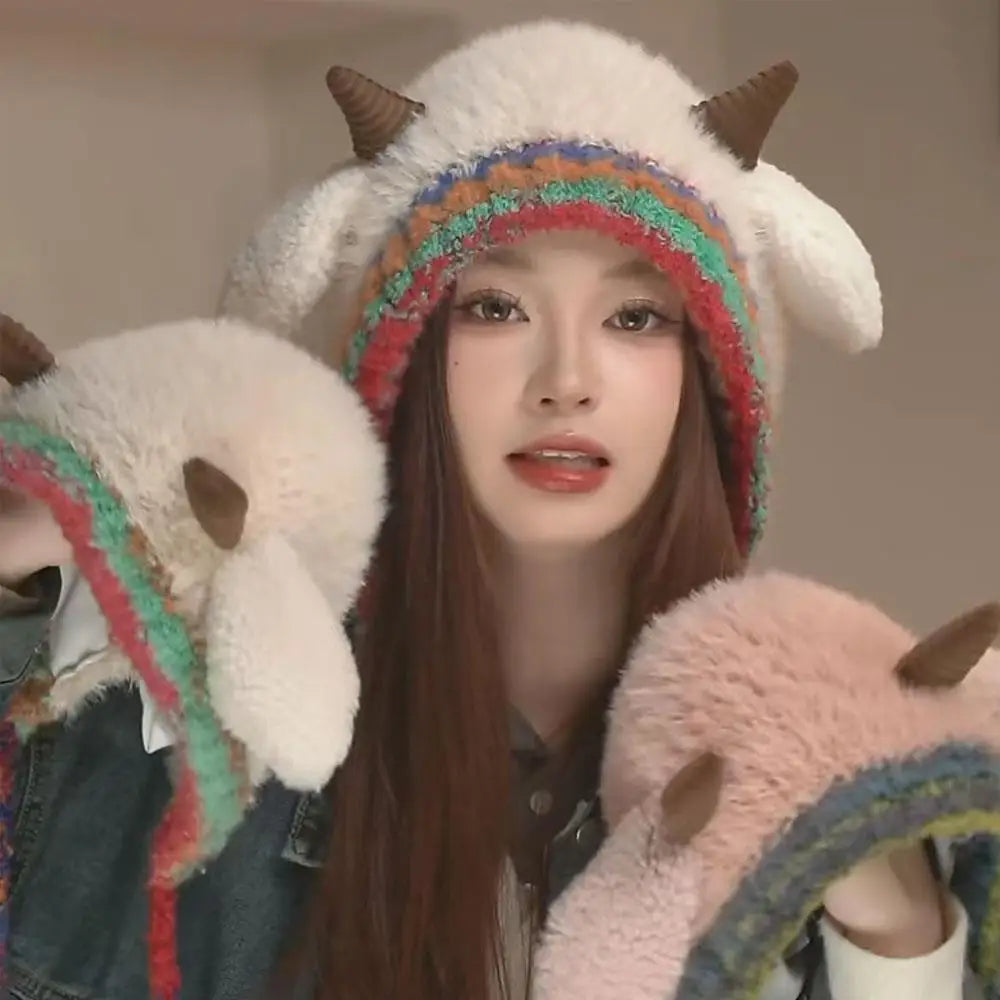 Winter Plush Beanies Cute Little Sheep Fluffy Hat