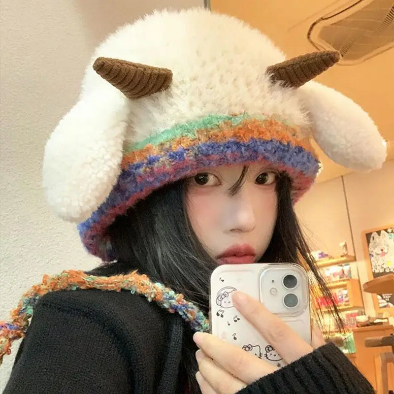 Winter Plush Beanies Cute Little Sheep Fluffy Hat