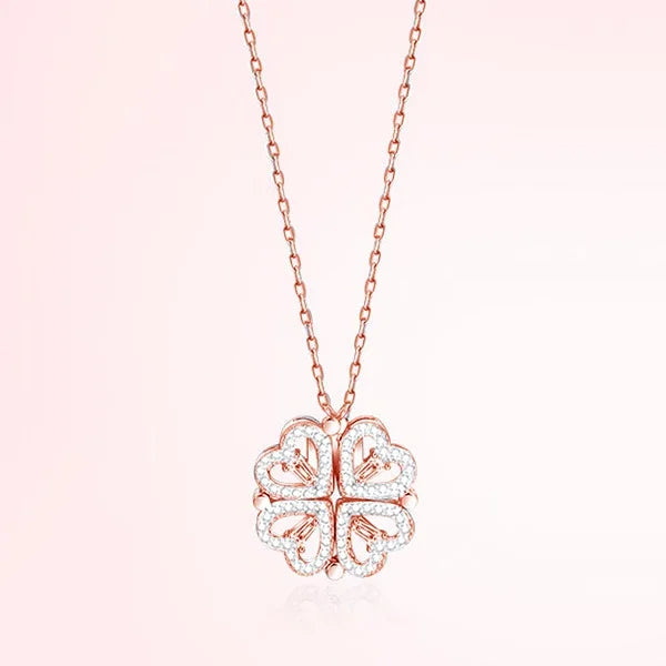 1pc Heart Shaped Four Leaf Clover Pendant Necklace