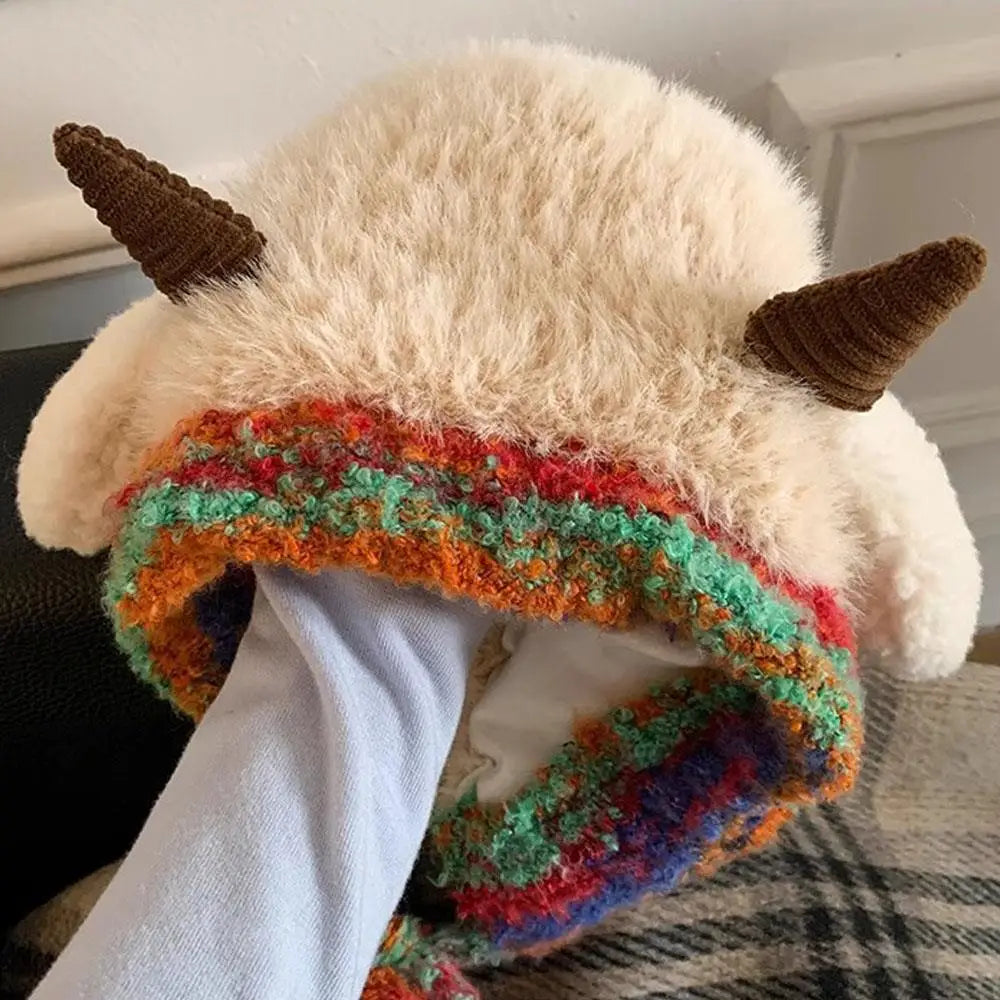 Winter Plush Beanies Cute Little Sheep Fluffy Hat