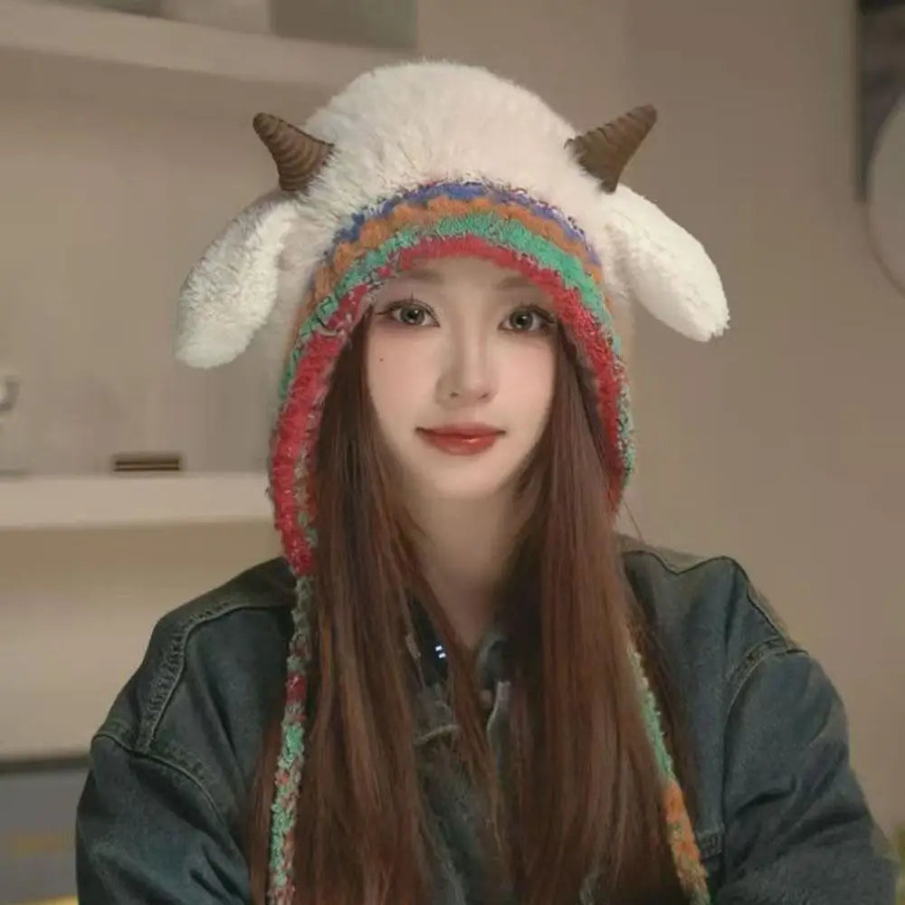 Winter Plush Beanies Cute Little Sheep Fluffy Hat