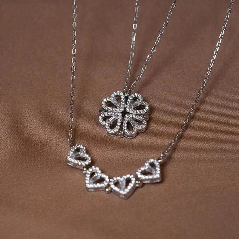 1pc Heart Shaped Four Leaf Clover Pendant Necklace