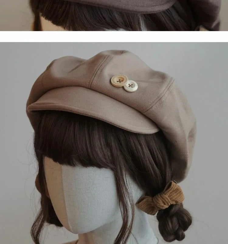 Kawaii Cloud Button Inlay Beret Spring