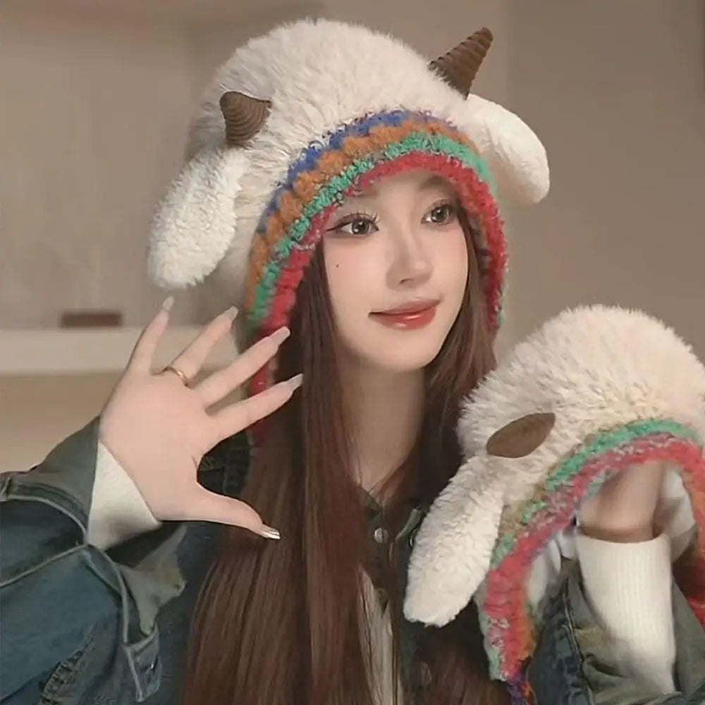 Winter Plush Beanies Cute Little Sheep Fluffy Hat