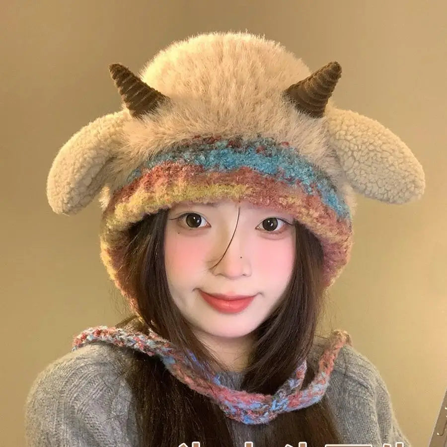 Winter Plush Beanies Cute Little Sheep Fluffy Hat