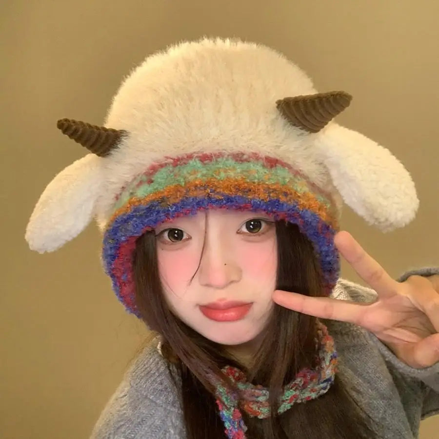 Winter Plush Beanies Cute Little Sheep Fluffy Hat