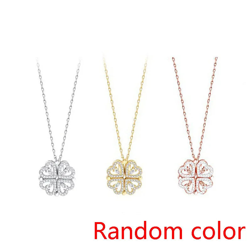 1pc Heart Shaped Four Leaf Clover Pendant Necklace