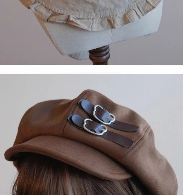 Kawaii Cloud Button Inlay Beret Spring