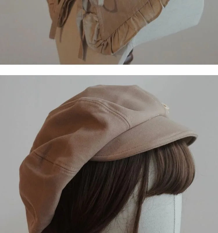 Kawaii Cloud Button Inlay Beret Spring