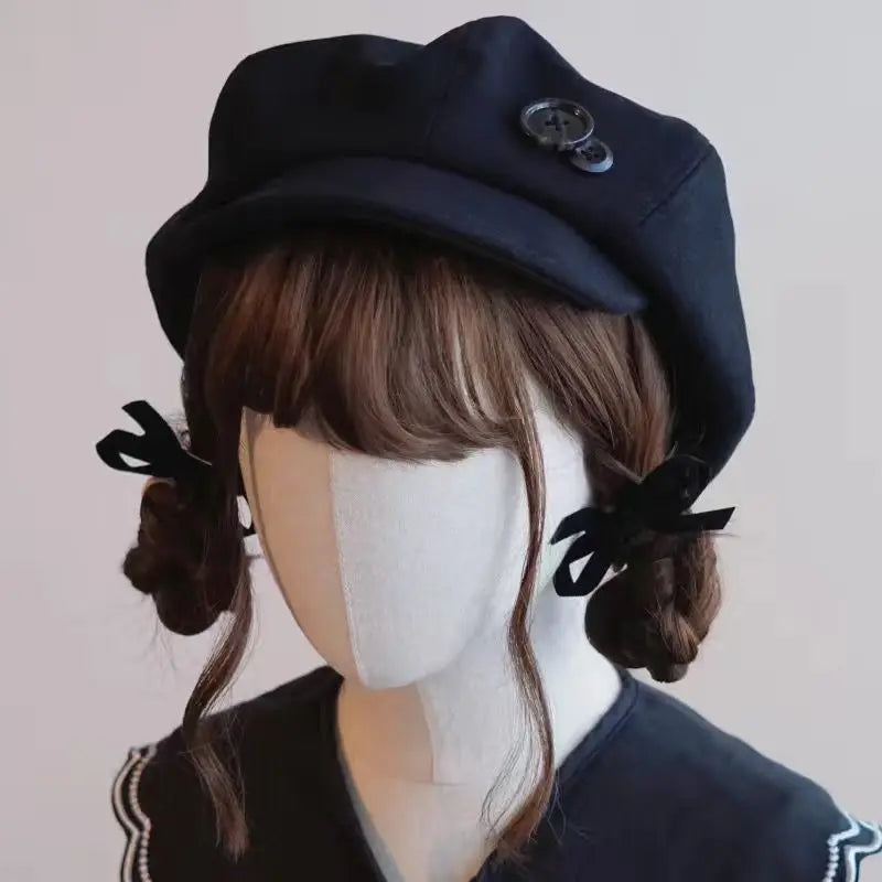 Kawaii Cloud Button Inlay Beret Spring