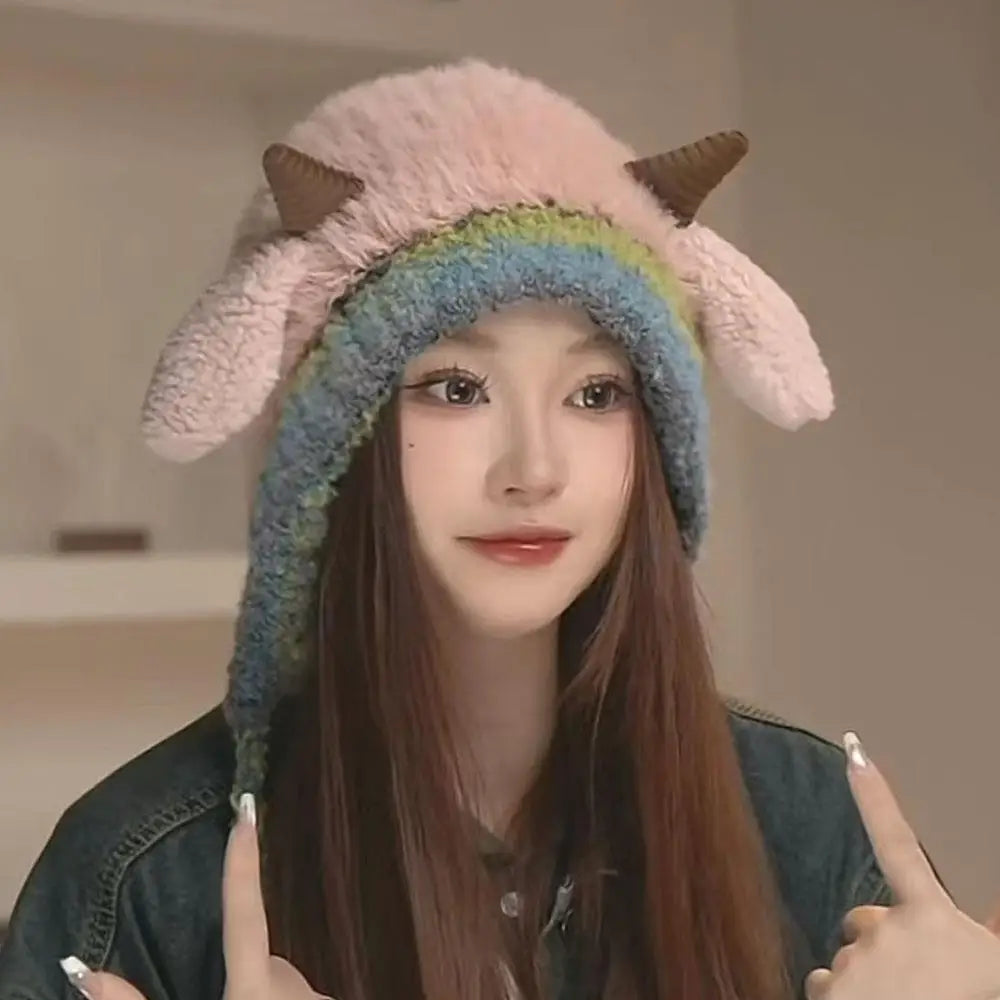 Winter Plush Beanies Cute Little Sheep Fluffy Hat